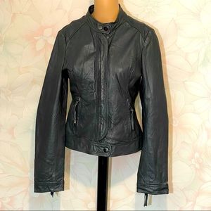 BB DAKOTA Leydon Charcoal Gray Genuine Leather RacerJacket M